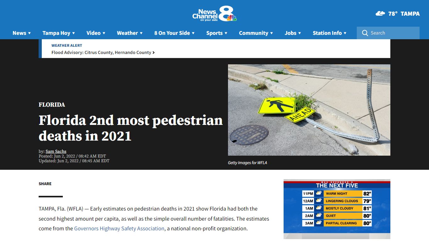 Florida 2nd most pedestrian deaths in 2021 | WFLA